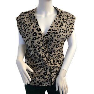 Bishop and Young Black Twist Front Leopard Print Blouse Size Small New
